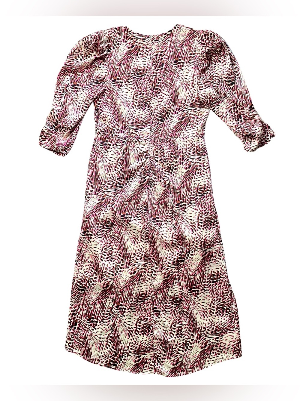 Express Abstract Animal Print Ruched High-Low Midi Dress - Picture 6 of 6